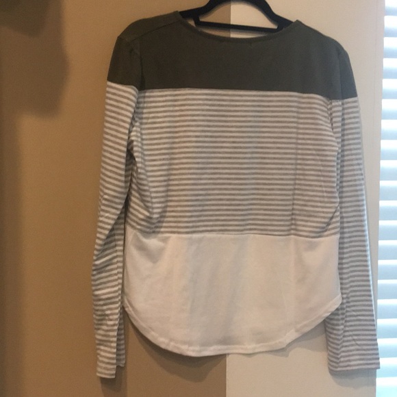 Olive, gray and white long sleeve top - Picture 2 of 3